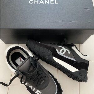 CHANEL Black and White Logo Low-Top Sneakers